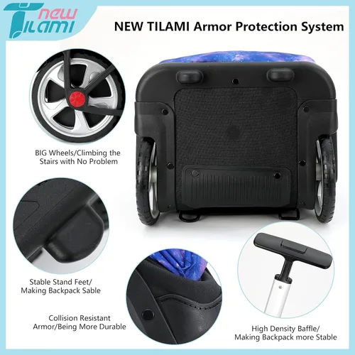 Vista 93 de NEW TILAMI Mochila con ruedas de 19 pulgadas con bolsa de almuerzo para niñas y niños, mochila para laptop con ruedas, bolsa de mano duradera