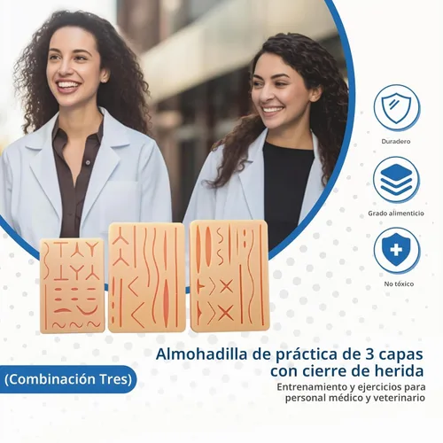 Vista 6 de Almohadilla de práctica de sutura realista de silicona de tres capas con 14 heridas precortadas, el mejor regalo para entrenamiento de estudiantes