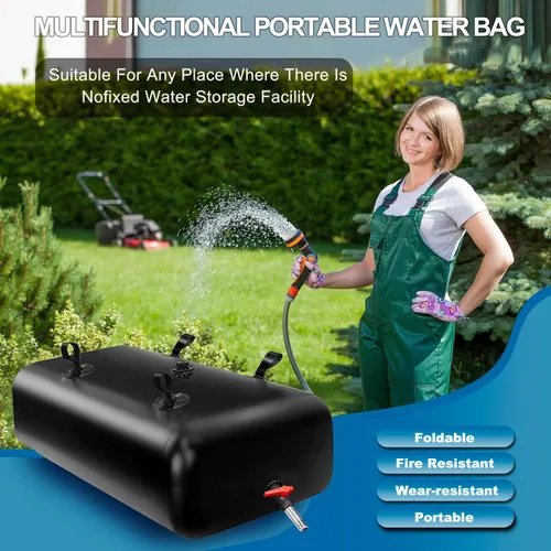 Vista 6 de GHOSOONE Tanque de vejiga de agua de 113 L/30 galones, contenedor de almacenamiento de agua portátil plegable, bolsa de agua de emergencia para RV