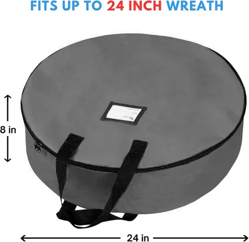 Vista 2 de Bolsa de almacenamiento de corona de Navidad resistente de 24 pulgadas, contenedor de coronas con asas, material de poliéster Oxford 600D duradero