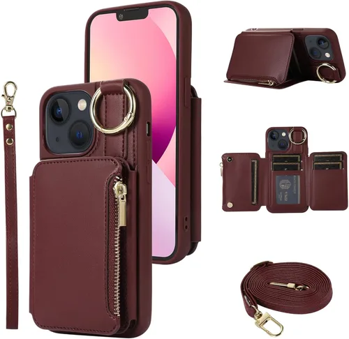 Vista 13 de UEEBAI Funda tipo cartera cruzada para iPhone 13 Pro Max de 6.7 pulgadas, tarjetero con función atril y bloqueo RFID, funda de piel sintética