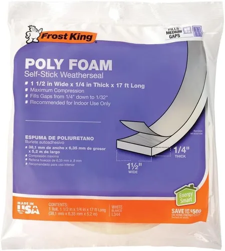 Vista 2 de Frost King L344H Cinta de Sellado Climático de Espuma de Polímero Autoadhesiva con Celda Abierta y Máxima Compresión, Blanco 1-1/2 pulgadas de Ancho