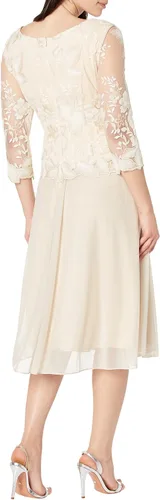Vista 2 de Alex Evenings Women's Tea Length Embroidered Bodice Mock Dress (Reg and Petite)