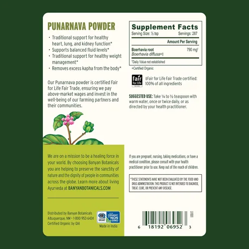 Vista 8 de Banyan Botanicals Punarnava Polvo – Punarnava Orgánica (Boerhavia Diffusa) – Apoyo tradicional para un control de peso saludable* – ½ libra – Vegano
