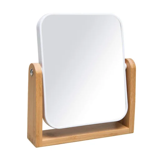 Vista 8 de YEAKE Espejo de maquillaje de doble cara con aumento 3X con soporte de bambú, pequeño espejo de mesa de escritorio con rotación de 360°, espejo