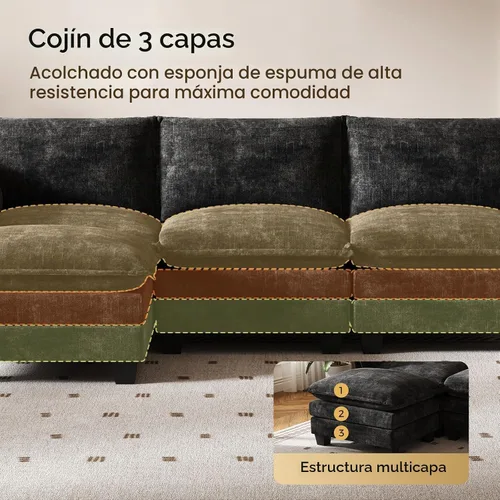 Vista 6 de KKL Sofá Cama Seccional Modular Grande de 91.3", Sofá Cama Convertible en Forma de J/L de 6 Plazas Sofá Nube con Otomana, Sofás Seccionales