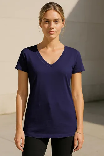 Vista 3 de Sexy Basics Camisetas de algodón elástico con cuello en V para mujer Camisetas básicas casuales y activas de manga corta Paquetes múltiples