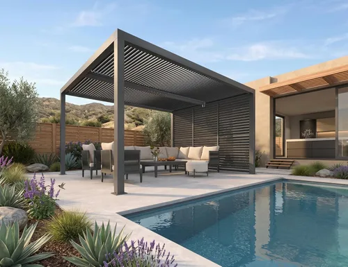 Vista 48 de PURPLE LEAF - Pérgola con listones de 10 x 12 pies, sistema de drenaje 94AS para patio, color gris Premium All-Aluminum Rustproof Build, Modern
