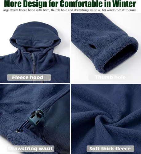Vista 6 de CARWORNIC Chamarras tácticas de forro polar con capucha para hombre, con cremallera completa, para invierno, cálido, militar, para senderismo