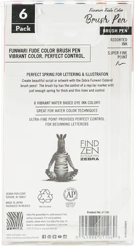 Vista 2 de ZEBRA PEN cepillo, punta, colores surtidos, 6 unidades ZEBRA FUNWARI PEN ST 6/PKG, paquete de 6