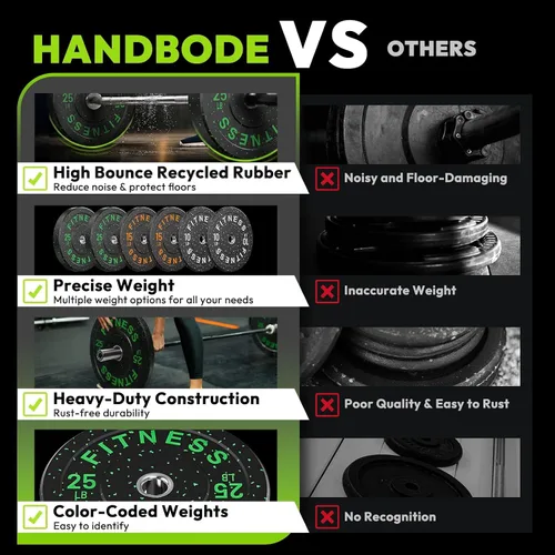 Vista 6 de HANDBODE Olympic High-Bounce Bumper Plates Bench Press Barbell Weights Set 2 - Inch, 10-55 lb Rubber Weight Sets for Home Gym, Strength Training