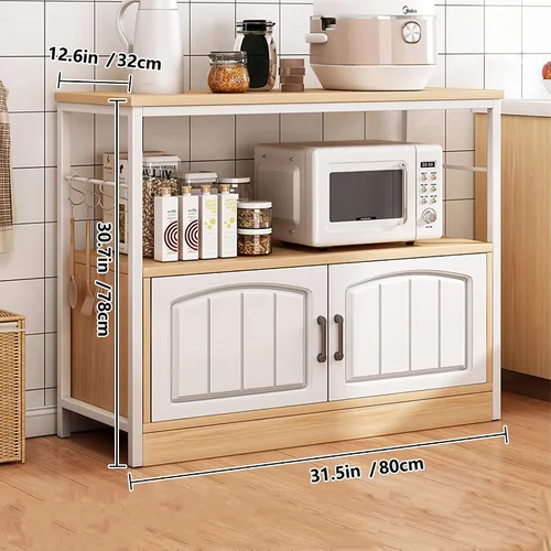 Vista 2 de Shelves Kitchen Storage Shelves with Cabinet Doors, Multi-Layer Floor Standing Rack Shelf Ideal for Bathroom, Closet, Garage, Organizers and
