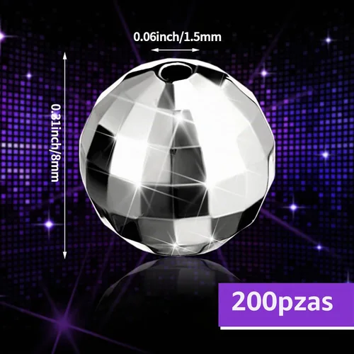 Vista 3 de Poen - 200 cuentas redondas de bola de discoteca plateadas, 0.315 in