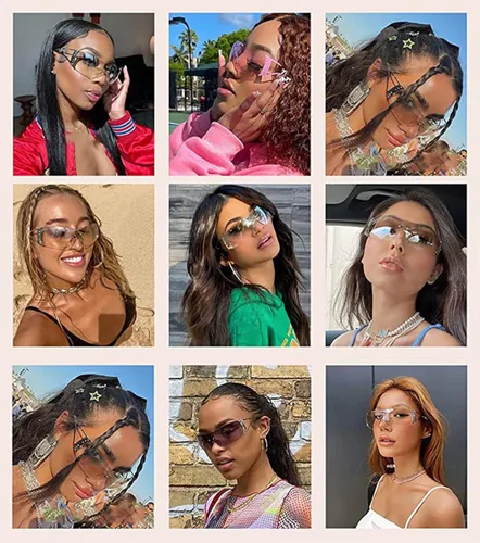 Vista 2 de Palarado Gafas de sol envolventes Y2K Shield de moda para mujeres y hombres sin montura plana de los años 2000 sin marco futuristas