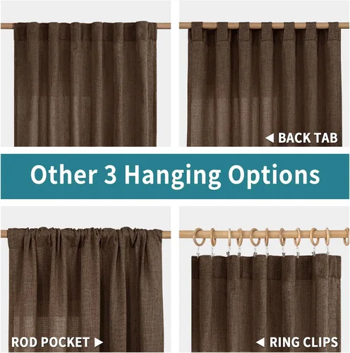 Vista 6 de BGment Cortinas cortas de lino marrón de 36 pulgadas de largo para ventanas, pequeñas cortinas de gasa semitransparentes para cocina, cafetería