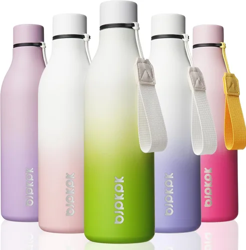 Vista 58 de BJPKPK Botellas de agua aisladas, botella de agua de metal de acero inoxidable de 12 onzas con correa, sin BPA a prueba de fugas, jarras, tazas