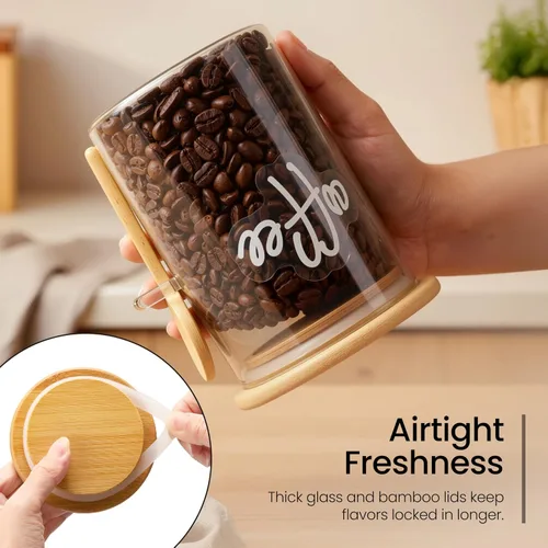 Vista 4 de Talented Kitchen Recipientes de vidrio para almacenamiento de alimentos con tapas, paquete de 4 unidades de vidrio de 17 onzas, tarros de cocina