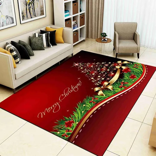 Vista 11 de Alfombra de área de decoración de habitación de Feliz Navidad, 2 x 3 pies, alfombra de árbol de Navidad con copos de nieve para dormitorio, alfombra
