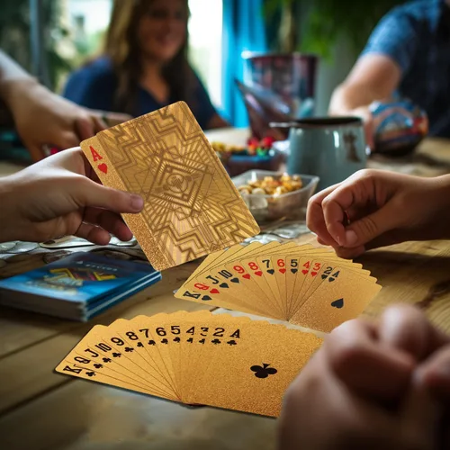 Vista 3 de Vijiv 2 cartas de póquer doradas de lujo, cubierta de plástico impermeable para 1920 Gatsby Party Decor Adultos Juegos Regalos