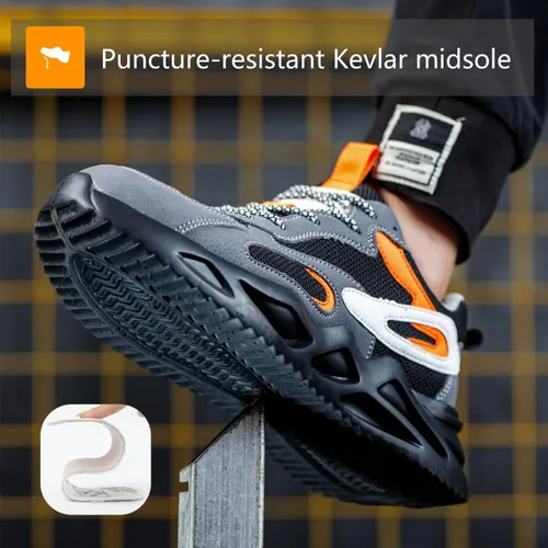 Vista 5 de Zapatos de punta de acero para mujeres y hombres, zapatos de seguridad de trabajo de ajuste ancho, ligeros, antideslizantes, cómodos, compuestos