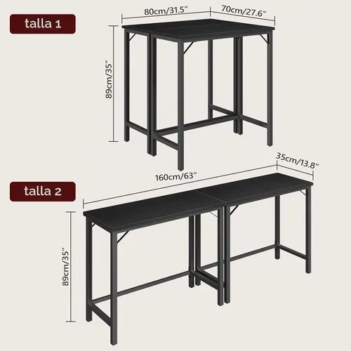 Vista 3 de MAHANCRIS Mesa de Bar Estrecha, Mesa de Pub de 160 cm para Sala de Estar, Mesas de Bar con Estructura de Metal Resistente, Mesa de Bar Conectable