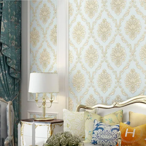 Vista 3 de Q QIHANG Papel tapiz europeo retro 3D Damasco grueso no tejido para sala de estar, dormitorio, comedor, TV, sofá, pared de fondo de 20.87 pulgadas