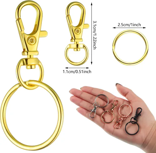 Vista 2 de Hotop Juego de 100 cierres giratorios de 50 piezas con 50 anillos de llavero, ganchos de clip para llavero de langosta para llavero, joyería