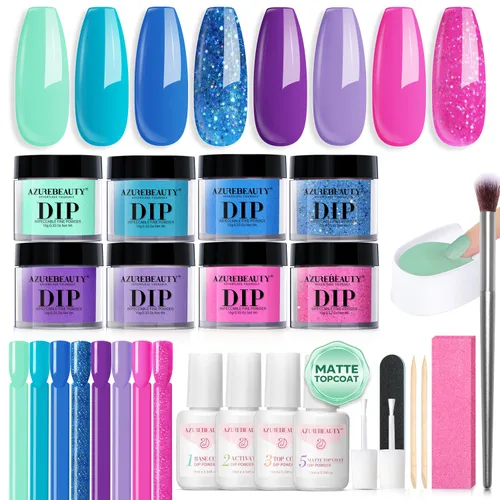 Vista 12 de AZUREBEAUTY Kit de uñas en polvo de inmersión, gelatina translúcida blanca lechosa, rosa desnudo, neutro, claro, 8 colores, juego de polvo