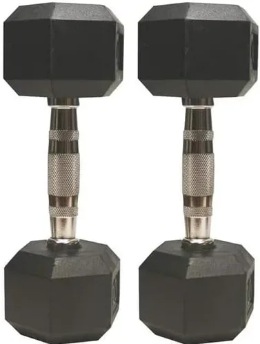 Vista 7 de Barbell Rubber encased Hex Dumbbell Weights with Metal Handles for Strength Training, Full Body Workout. Sold as a Pairs