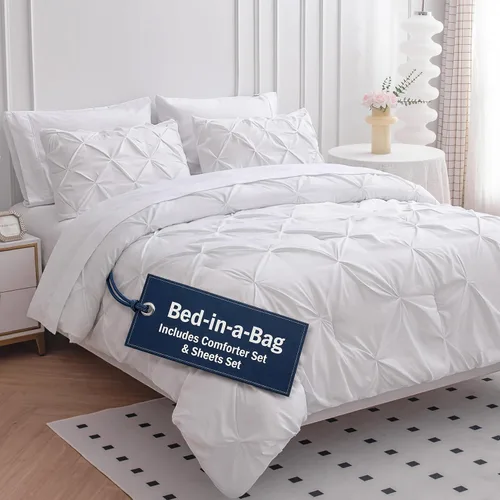 Vista 23 de LANE LINEN Juego de edredón individual de 5 piezas - Ropa de cama con diseño clásico de puntada pintuck - con 1 edredón, 1 funda de almohada, 1