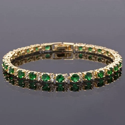 Vista 3 de RIZILIA Eternity - Pulsera de tenis y circonita cúbica de corte redondo chapada en oro amarillo, 7 pulgadas, multi