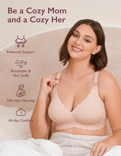 Vista 7 de Momcozy Sujetadores de lactancia para lactancia, sin costuras, brasier de maternidad sin costuras, brasier de lactancia clásico con soporte de tira