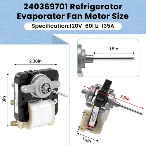 Vista 2 de AMI PARTS 240369701 Motor de Ventilador del Evaporador del Refrigerador - Reemplaza 240315802 240369701 240369702 241537301 240315801 240315803