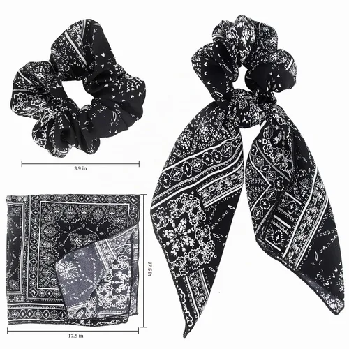 Vista 2 de Bufanda para el cabello, coleta de caballo con 6 bufandas, estampado de flores de cachemira, material de gasa, para mujeres y niñas, accesorios