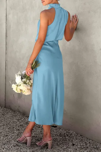 Vista 3 de PRETTYGARDEN Vestidos largos elegantes sin mangas con cuello alto falso para mujer