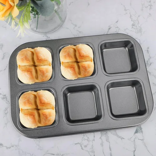 Vista 6 de Beasea Molde Cuadrado para Brownies, Molde Antiadherente de 6 Cavidades para Muffins, Molde para Pastel de Brownies, Juego de Gastronomía para Mini