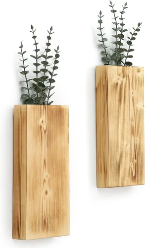 Vista 7 de GRID FORTE Juego de 2 macetas de pared de madera de nogal oscuro, bolsillo de pared para vegetación y flores secas, decoración de pared de granja