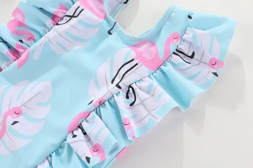 Vista 4 de Amberetech Traje de baño de una pieza para niñas con volantes, sin mangas, bikini para la playa