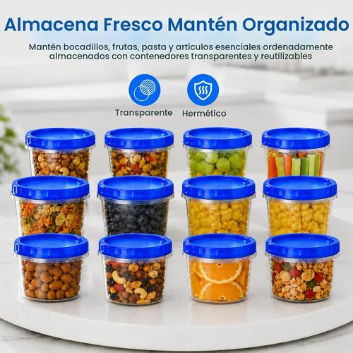 Vista 8 de RFAQK Contenedores de almacenamiento para congelador con tapas, 12 recipientes de plástico de 16 onzas con 12 tapas de rosca, recipientes