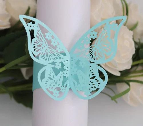 Vista 2 de 50 servilleteros de mariposa cortados con láser para cenas, mesas, diarios, bodas, aniversarios, fiestas, decoración de baby shower, suministros