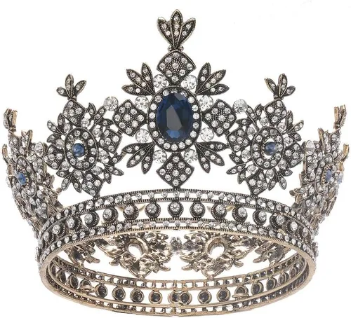Vista 2 de hair jewelry crown tiaras for women European retro baroque round bridal crown ring headdress wedding accessories style atmosphere (Metal color A)