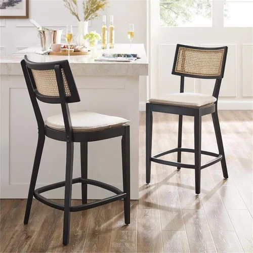Vista 2 de Modway Taburetes de madera Caledonia - Juego de 2 taburetes en negro y beige Negro Beige