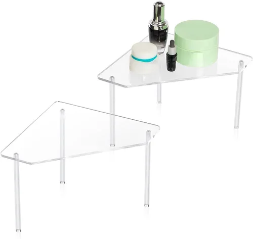 Vista 7 de Jetec Organizador esquinero de baño de 2 niveles, estante de encimera, organizador de mesa de baño acrílico, bandeja de tocador, fregadero apilable