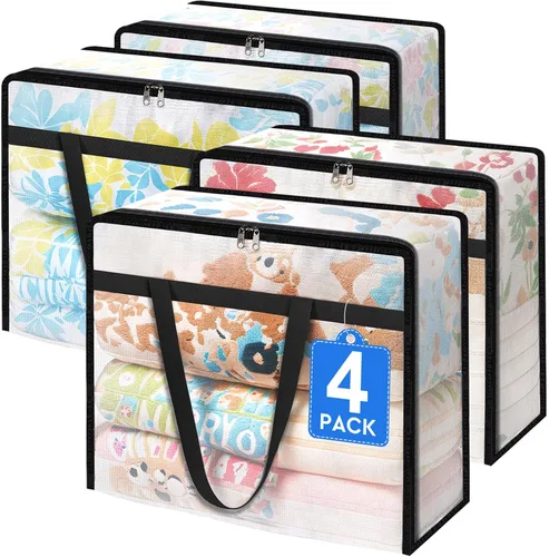 Vista 9 de TasticTotes Paquete de 4 bolsas de almacenamiento transparentes para edredón, ropa y ropa de cama, almacenamiento de mantas de plástico