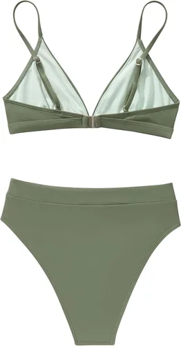 Vista 4 de SUUKSESS - Conjunto de bikini de dos piezas para mujer, con cintura alta y corte sexy, estilo triángulo