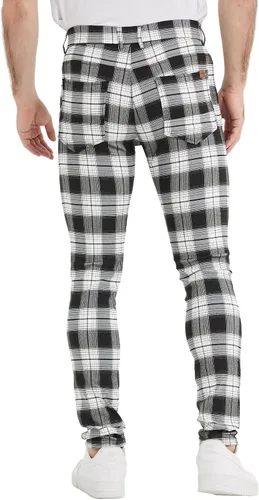 Vista 2 de Plaid&Plain Pantalones a cuadros para hombre, pantalones de vestir ajustados para hombre, pantalones chinos ajustados para hombre