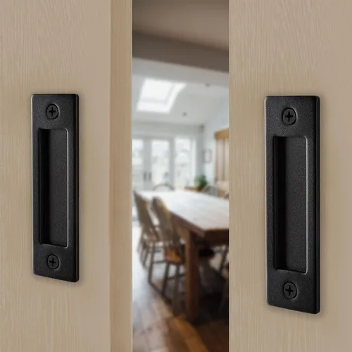 Vista 4 de Wright Products Juego de manijas de puerta de granero, kit de herrajes para puerta corrediza de granero negro mate, paquete de 4