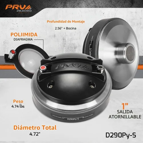 Vista 4 de PRV AUDIO D290Py-S 180 Watts 1" Pro Audio atornillado controlador de compresión 8 ohmios (individual)