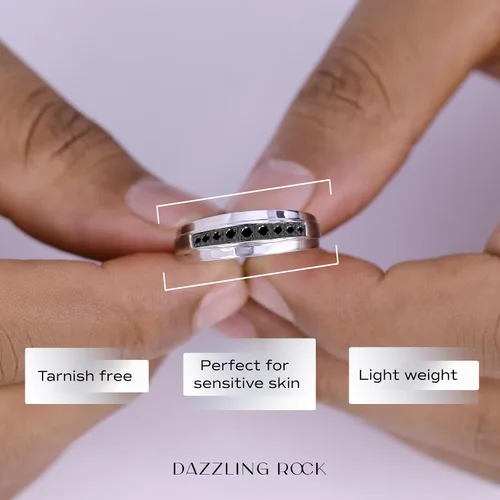 Vista 2 de Dazzlingrock Collection 0.23 Ctw Round Natural Diamond Nine Stone Single Row Wedding Band for Men in 925 Sterling Silver Negro diamond