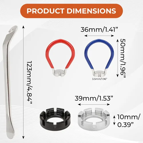 Vista 2 de Llave de radios para bicicleta, herramienta de bicicleta para ajuste de llantas, kit de mantenimiento ideal con palanca de neumáticos, reparación